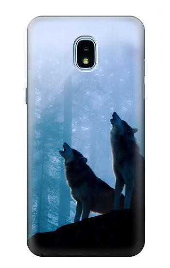 S4053 遠吠えする2匹のオオカミのカップル Two Wolves Couple Howling Forest Samsung Galaxy J3 (2018), J3 Star, J3 V 3rd Gen, J3 Orbit, J3 Achieve, Express Prime 3, Amp Prime 3 バックケース、フリップケース・カバー