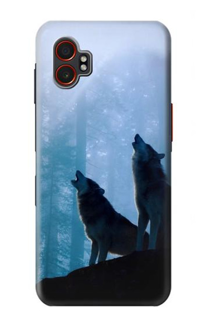 S4053 遠吠えする2匹のオオカミのカップル Two Wolves Couple Howling Forest Samsung Galaxy XCover7 Pro バックケース、フリップケース・カバー