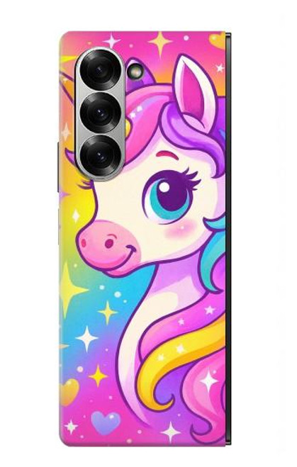 S4057 可愛いユニコーンの漫画 Cute Unicorn Cartoon Samsung Galaxy Z Fold 6 バックケース、フリップケース・カバー