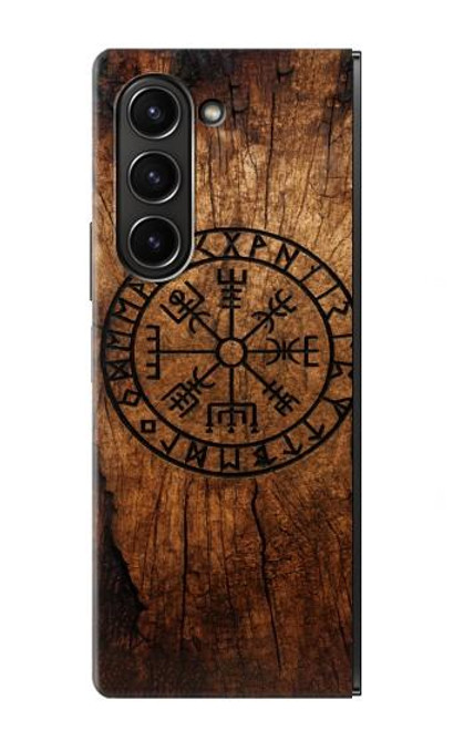 S4036 バイキングのヴェグヴィシルの木 Viking Vegvisir Compass Wood Samsung Galaxy Z Fold 5 バックケース、フリップケース・カバー