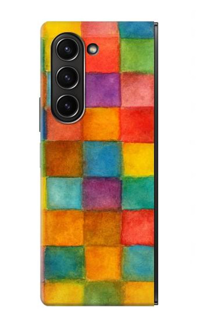 S4077 水彩画 カラフルなチェック柄 Water Color Painting Colorful Check Pattern Samsung Galaxy Z Fold 5 バックケース、フリップケース・カバー