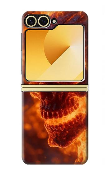 S4062 火の頭蓋骨 Fire Skull Samsung Galaxy Z Flip 6, Flip 7 FE バックケース、フリップケース・カバー