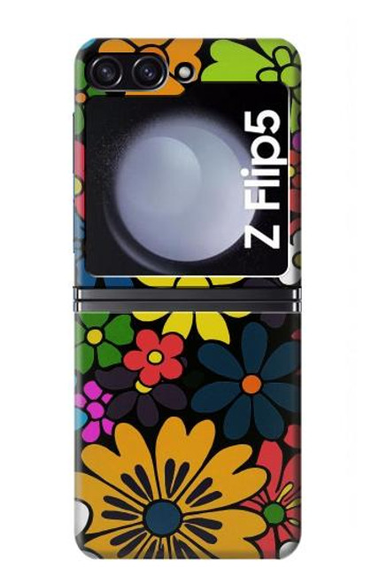 S4043 カラフルな花の漫画 Colorful Flowers Cartoon Samsung Galaxy Z Flip 5 バックケース、フリップケース・カバー