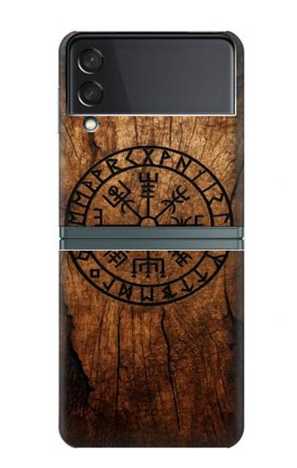 S4036 バイキングのヴェグヴィシルの木 Viking Vegvisir Compass Wood Samsung Galaxy Z Flip 3 5G バックケース、フリップケース・カバー