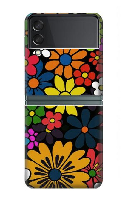 S4043 カラフルな花の漫画 Colorful Flowers Cartoon Samsung Galaxy Z Flip 3 5G バックケース、フリップケース・カバー