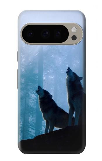 S4053 遠吠えする2匹のオオカミのカップル Two Wolves Couple Howling Forest Google Pixel 9 Pro バックケース、フリップケース・カバー