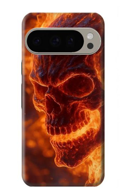 S4062 火の頭蓋骨 Fire Skull Google Pixel 9 Pro バックケース、フリップケース・カバー