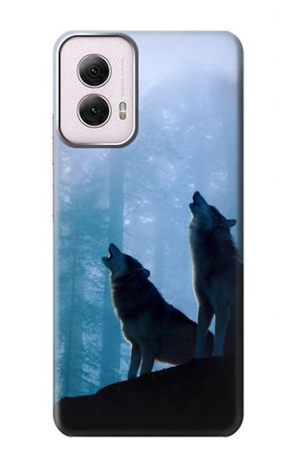 S4053 遠吠えする2匹のオオカミのカップル Two Wolves Couple Howling Forest Motorola Moto G Power 5G (2024) バックケース、フリップケース・カバー