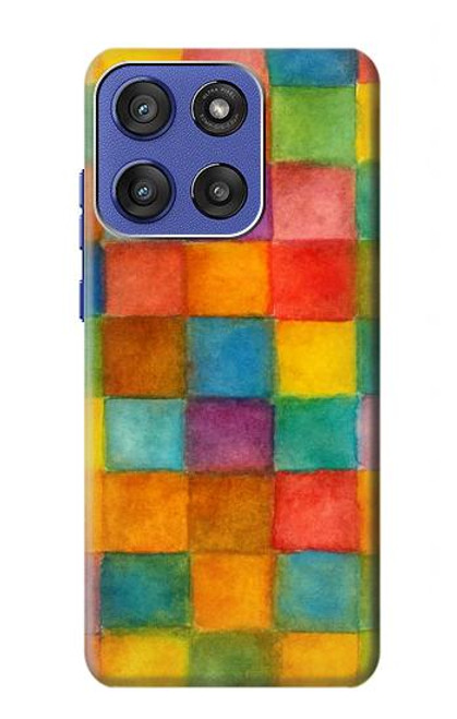 S4077 水彩画 カラフルなチェック柄 Water Color Painting Colorful Check Pattern Motorola Moto G Stylus 5G (2025), Edge 60 Stylus バックケース、フリップケース・カバー