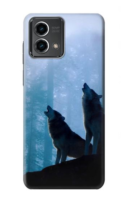 S4053 遠吠えする2匹のオオカミのカップル Two Wolves Couple Howling Forest Motorola Moto G Stylus 5G (2023) バックケース、フリップケース・カバー