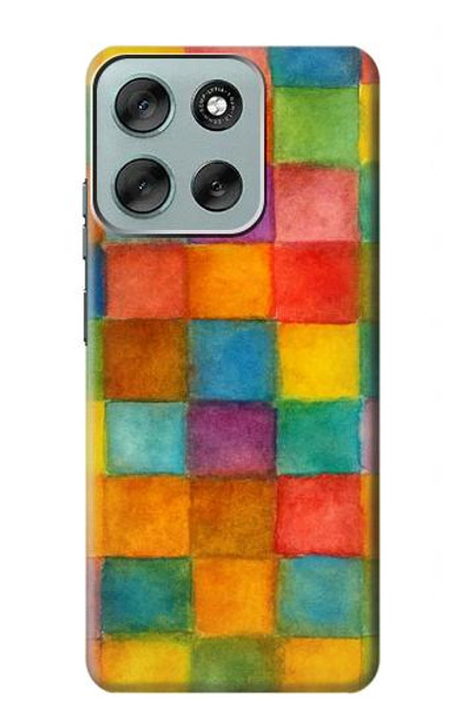 S4077 水彩画 カラフルなチェック柄 Water Color Painting Colorful Check Pattern Motorola Moto G56 バックケース、フリップケース・カバー