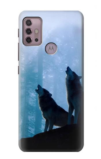 S4053 遠吠えする2匹のオオカミのカップル Two Wolves Couple Howling Forest Motorola Moto G30, G20, G10 バックケース、フリップケース・カバー