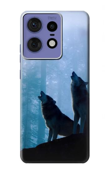 S4053 遠吠えする2匹のオオカミのカップル Two Wolves Couple Howling Forest Motorola Edge 50 Pro バックケース、フリップケース・カバー
