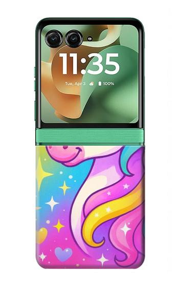 S4057 可愛いユニコーンの漫画 Cute Unicorn Cartoon Motorola Razr 70+,60+, Razr+ (2026, 2025, 2024) バックケース、フリップケース・カバー