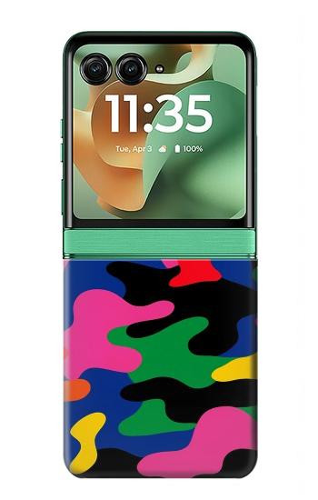 S4072 カラフルなカモフラージュ Colorful Camouflage Motorola Razr 70+,60+, Razr+ (2026, 2025, 2024) バックケース、フリップケース・カバー