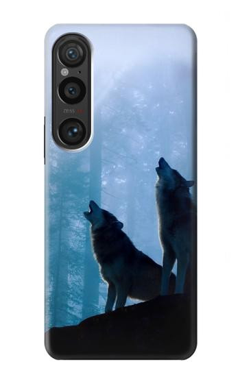 S4053 遠吠えする2匹のオオカミのカップル Two Wolves Couple Howling Forest Sony Xperia 1 VI バックケース、フリップケース・カバー