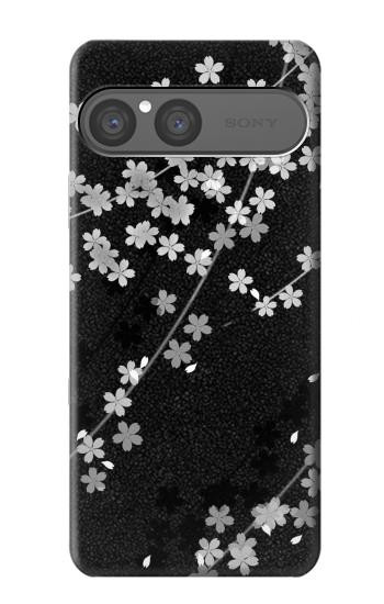 S2544 黒花柄の着物 Japanese Kimono Style Black Flower Pattern Sony Xperia 10 VII バックケース、フリップケース・カバー