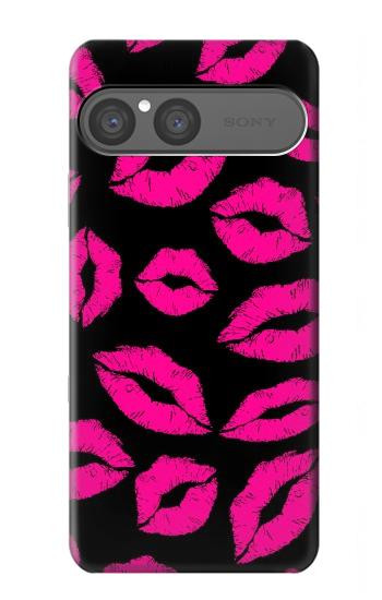 S2933 ピンクの唇のキス Pink Lips Kisses on Black Sony Xperia 10 VII バックケース、フリップケース・カバー