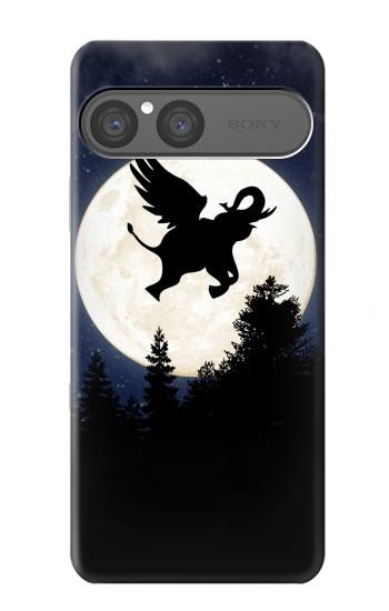 S3323 飛び象満月の夜 Flying Elephant Full Moon Night Sony Xperia 10 VII バックケース、フリップケース・カバー