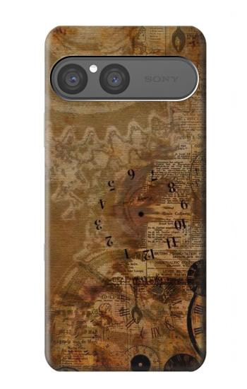 S3456 ヴィンテージ紙時計スチームパンク Vintage Paper Clock Steampunk Sony Xperia 10 VII バックケース、フリップケース・カバー