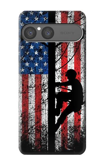 S3803 電気技師ラインマンアメリカ国旗 Electrician Lineman American Flag Sony Xperia 10 VII バックケース、フリップケース・カバー