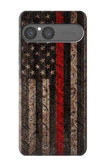 S3804 消防士メタルレッドラインフラググラフィック Fire Fighter Metal Red Line Flag Graphic Sony Xperia 10 VII バックケース、フリップケース・カバー