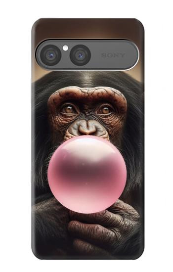 S3973 ピンクの風船ガムを吹くチンパンジー Chimpanzee Blowing Pink Bubblegum Sony Xperia 10 VII バックケース、フリップケース・カバー