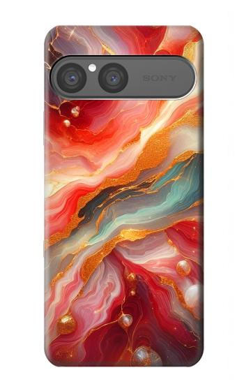 S4012 赤い大理石の金色の静脈 Red Marble Gold Veins Sony Xperia 10 VII バックケース、フリップケース・カバー