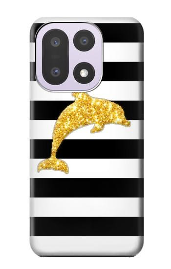 S2882 黒と白のストライプ ゴールドドルフィン Black and White Striped Gold Dolphin OnePlus 15 バックケース、フリップケース・カバー