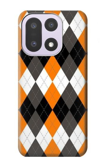S3421 黒 オレンジ 白 アーガイルプラッド Black Orange White Argyle Plaid OnePlus 15 バックケース、フリップケース・カバー