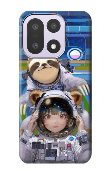 S3915 アライグマの女子 赤ちゃんナマケモノ宇宙飛行士スーツ Raccoon Girl Baby Sloth Astronaut Suit OnePlus 15 バックケース、フリップケース・カバー