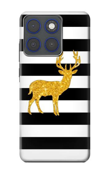 S2794 黒と白のストライプ 金の鹿 Black and White Striped Deer Gold Sparkles Motorola Edge 70 バックケース、フリップケース・カバー