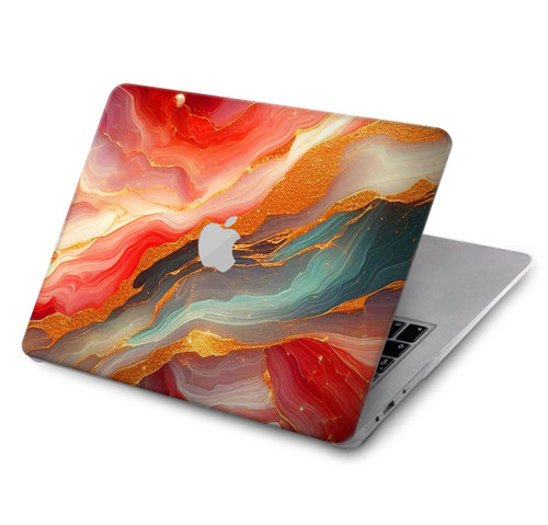 S4012 赤い大理石の金色の静脈 Red Marble Gold Veins MacBook Air 13″ - A1932, A2179, A2337 ケース・カバー