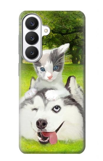 S3795 不機嫌子猫遊び心シベリアンハスキー犬ペイント Kitten Cat Playful Siberian Husky Dog Paint Samsung Galaxy S26 バックケース、フリップケース・カバー