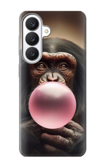 S3973 ピンクの風船ガムを吹くチンパンジー Chimpanzee Blowing Pink Bubblegum Samsung Galaxy S26 バックケース、フリップケース・カバー