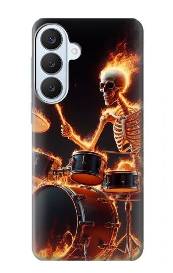 S3985 火の頭蓋骨のドラマー Fire Skull Drummer Samsung Galaxy S26 Plus バックケース、フリップケース・カバー
