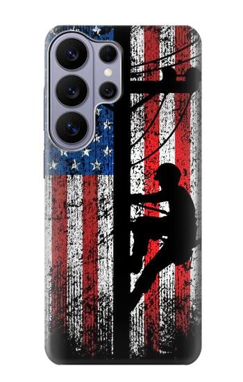 S3803 電気技師ラインマンアメリカ国旗 Electrician Lineman American Flag Samsung Galaxy S26 Ultra バックケース、フリップケース・カバー