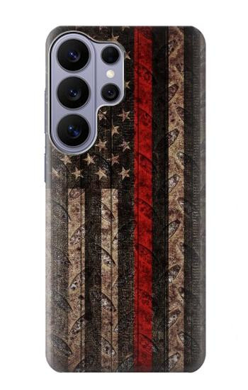 S3804 消防士メタルレッドラインフラググラフィック Fire Fighter Metal Red Line Flag Graphic Samsung Galaxy S26 Ultra バックケース、フリップケース・カバー