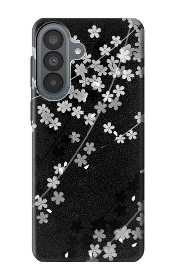 S2544 黒花柄の着物 Japanese Kimono Style Black Flower Pattern Samsung Galaxy A37 バックケース、フリップケース・カバー