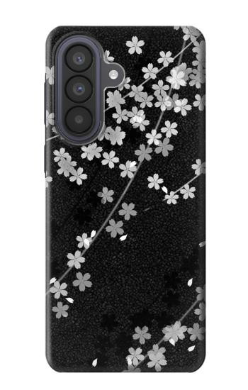 S2544 黒花柄の着物 Japanese Kimono Style Black Flower Pattern Samsung Galaxy A57 バックケース、フリップケース・カバー