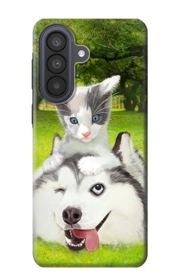 S3795 不機嫌子猫遊び心シベリアンハスキー犬ペイント Kitten Cat Playful Siberian Husky Dog Paint Samsung Galaxy A57 バックケース、フリップケース・カバー