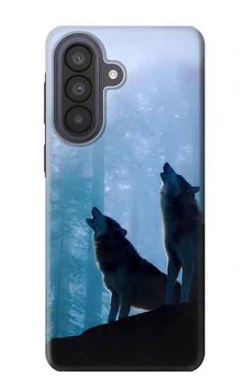 S4053 遠吠えする2匹のオオカミのカップル Two Wolves Couple Howling Forest Samsung Galaxy A57 バックケース、フリップケース・カバー