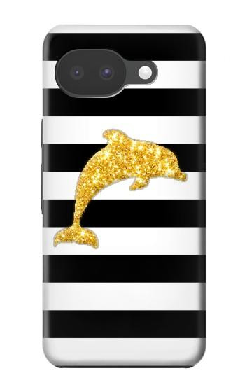 S2882 黒と白のストライプ ゴールドドルフィン Black and White Striped Gold Dolphin Google Pixel 10a バックケース、フリップケース・カバー