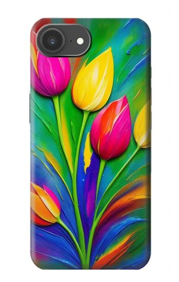 S3926 カラフルなチューリップの油絵 Colorful Tulip Oil Painting iPhone 17e バックケース、フリップケース・カバー