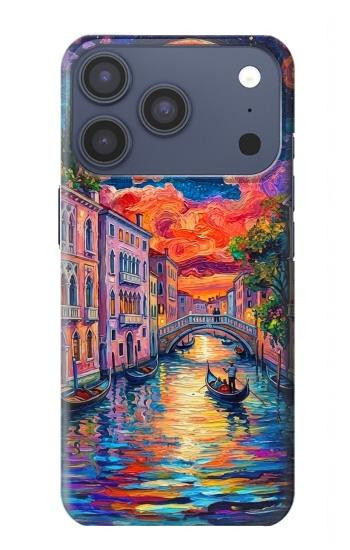 S4083 月夜のベネチア風景 Colorful Painting Moonlit Venice City iPhone 17 Pro バックケース、フリップケース・カバー