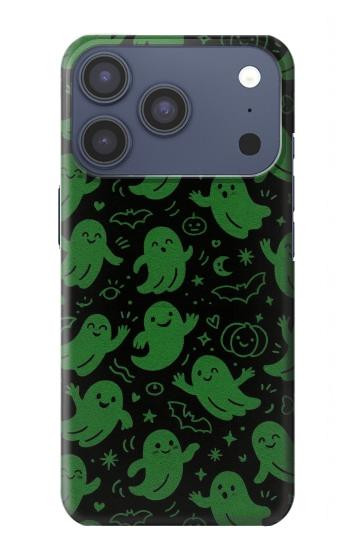 S4087 かわいいおばけ柄 Cute Green Ghost Cartoon Pattern iPhone 17 Pro バックケース、フリップケース・カバー