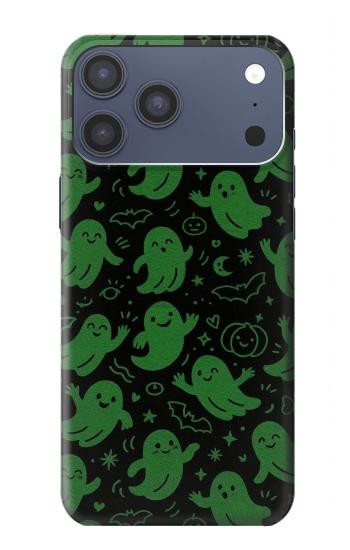 S4087 かわいいおばけ柄 Cute Green Ghost Cartoon Pattern iPhone 17 Pro Max バックケース、フリップケース・カバー
