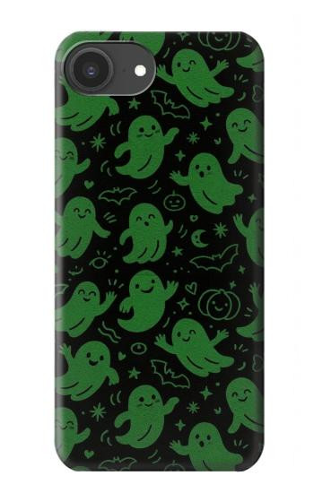 S4087 かわいいおばけ柄 Cute Green Ghost Cartoon Pattern iPhone 16e, 17e バックケース、フリップケース・カバー