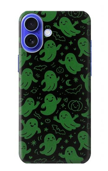 S4087 かわいいおばけ柄 Cute Green Ghost Cartoon Pattern iPhone 16 バックケース、フリップケース・カバー