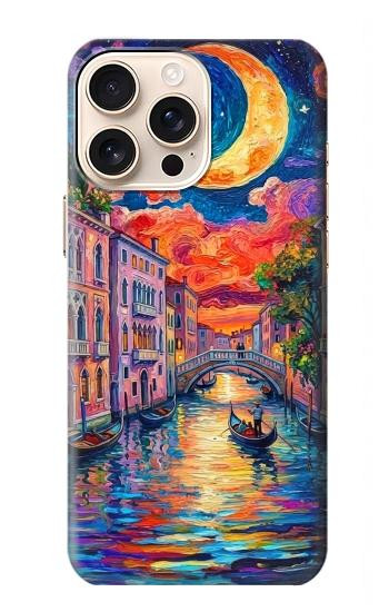 S4083 月夜のベネチア風景 Colorful Painting Moonlit Venice City iPhone 16 pro バックケース、フリップケース・カバー